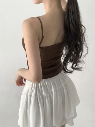 Supi Lace Ribbed V-Neck Cap Bralette Sleeveless