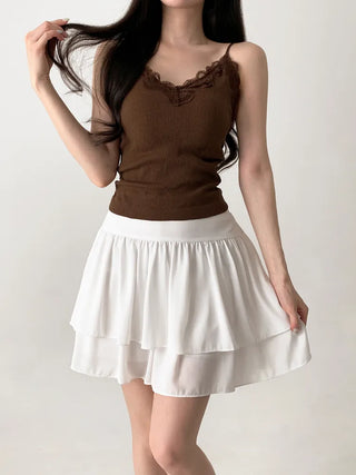 Supi Lace Ribbed V-Neck Cap Bralette Sleeveless