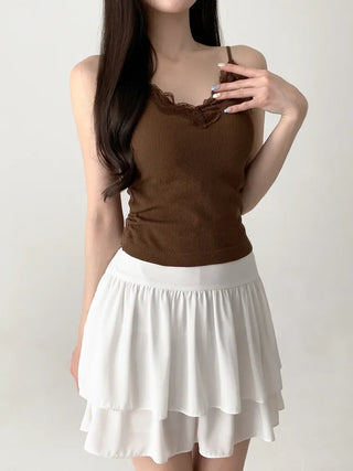 Supi Lace Ribbed V-Neck Cap Bralette Sleeveless