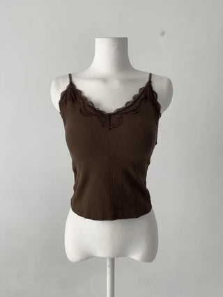 Supi Lace Ribbed V-Neck Cap Bralette Sleeveless