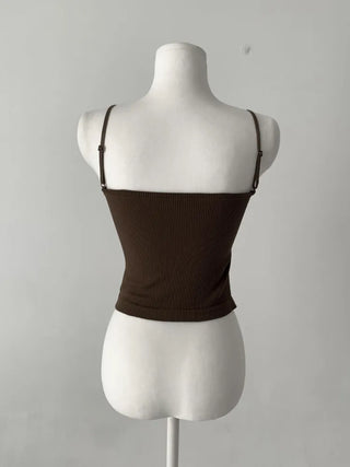 Supi Lace Ribbed V-Neck Cap Bralette Sleeveless