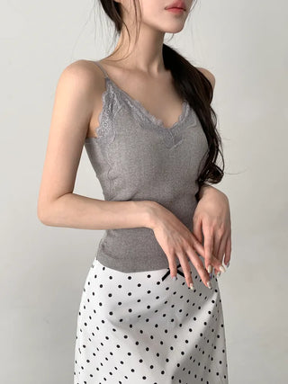 Supi Lace Ribbed V-Neck Cap Bralette Sleeveless
