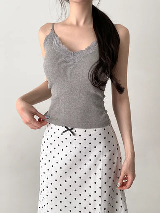 Supi Lace Ribbed V-Neck Cap Bralette Sleeveless