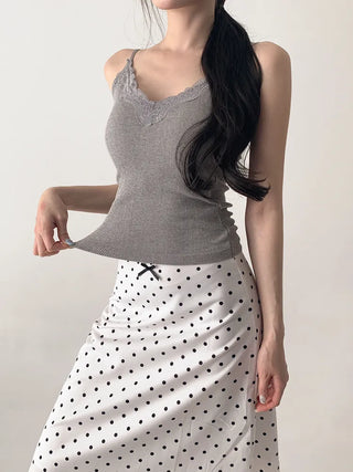 Supi Lace Ribbed V-Neck Cap Bralette Sleeveless