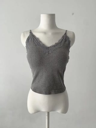 Supi Lace Ribbed V-Neck Cap Bralette Sleeveless
