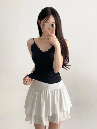 Supi Lace Ribbed V-Neck Cap Bralette Sleeveless