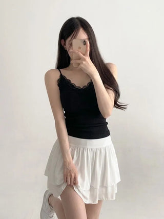 Supi Lace Ribbed V-Neck Cap Bralette Sleeveless