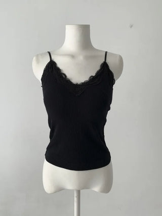 Supi Lace Ribbed V-Neck Cap Bralette Sleeveless