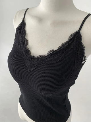 Supi Lace Ribbed V-Neck Cap Bralette Sleeveless