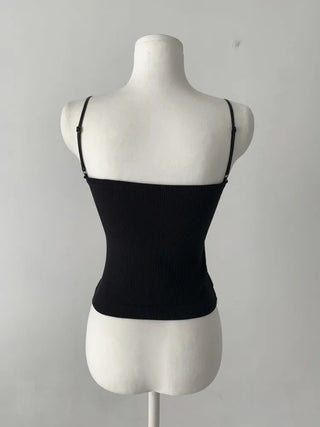 Supi Lace Ribbed V-Neck Cap Bralette Sleeveless