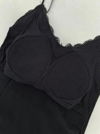 Supi Lace Ribbed V-Neck Cap Bralette Sleeveless
