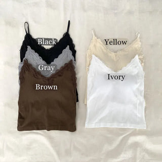 Supi Lace Ribbed V-Neck Cap Bralette Sleeveless