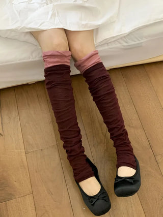Color Block Shirred Contrast Long Leg Warmers
