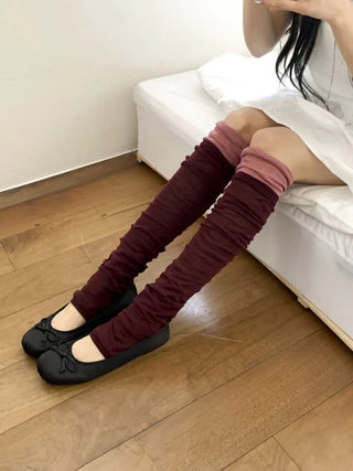 Color Block Shirred Contrast Long Leg Warmers