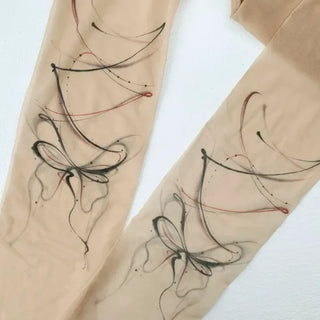 Art Line Asymmetrical Ribbon Tattoo-Shaped Pantyhose