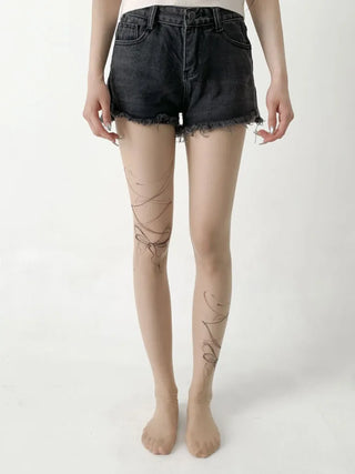 Art Line Asymmetrical Ribbon Tattoo-Shaped Pantyhose