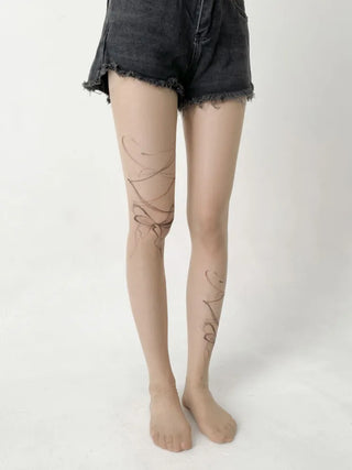 Art Line Asymmetrical Ribbon Tattoo-Shaped Pantyhose