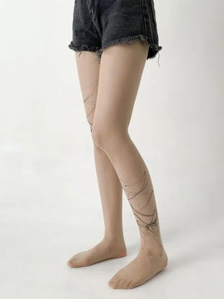 Art Line Asymmetrical Ribbon Tattoo-Shaped Pantyhose