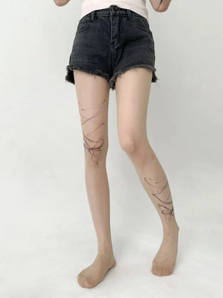 Art Line Asymmetrical Ribbon Tattoo-Shaped Pantyhose