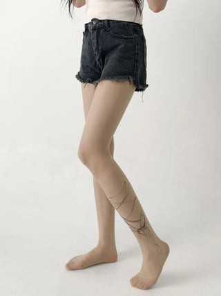 Art Line Asymmetrical Ribbon Tattoo-Shaped Pantyhose