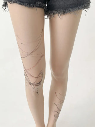 Art Line Asymmetrical Ribbon Tattoo-Shaped Pantyhose