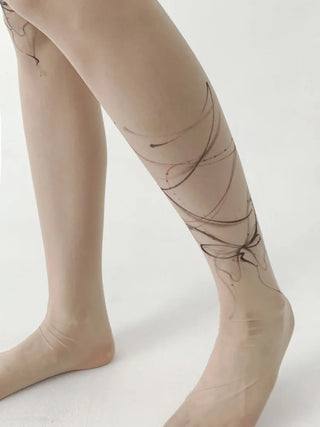 Art Line Asymmetrical Ribbon Tattoo-Shaped Pantyhose