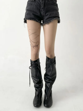 Art Line Asymmetrical Ribbon Tattoo-Shaped Pantyhose