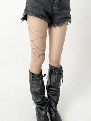 Art Line Asymmetrical Ribbon Tattoo-Shaped Pantyhose