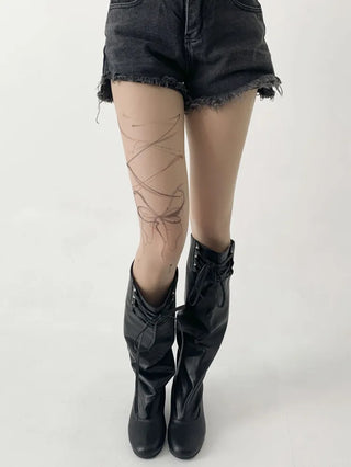 Art Line Asymmetrical Ribbon Tattoo-Shaped Pantyhose