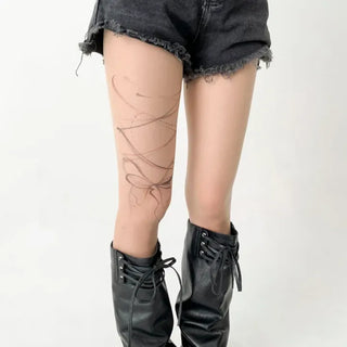 Art Line Asymmetrical Ribbon Tattoo-Shaped Pantyhose