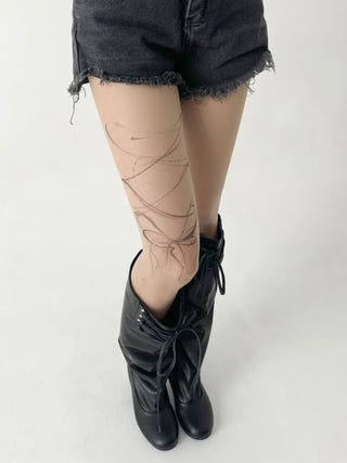Art Line Asymmetrical Ribbon Tattoo-Shaped Pantyhose