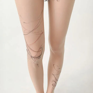Art Line Asymmetrical Ribbon Tattoo-Shaped Pantyhose