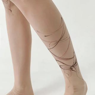Art Line Asymmetrical Ribbon Tattoo-Shaped Pantyhose
