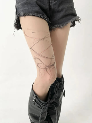 Art Line Asymmetrical Ribbon Tattoo-Shaped Pantyhose