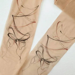 Art Line Asymmetrical Ribbon Tattoo-Shaped Pantyhose
