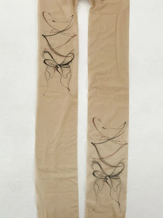 Art Line Asymmetrical Ribbon Tattoo-Shaped Pantyhose