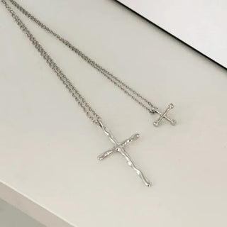 Double Cross Layered Chain Long Necklace