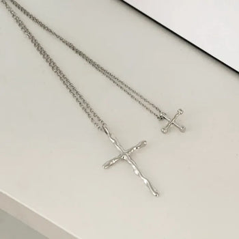 Double Cross Layered Chain Long Necklace