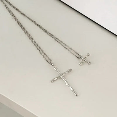 Double Cross Layered Chain Long Necklace