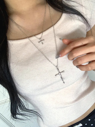Double Cross Layered Chain Long Necklace