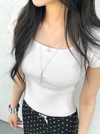 Double Cross Layered Chain Long Necklace