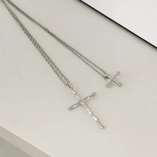 Double Cross Layered Chain Long Necklace