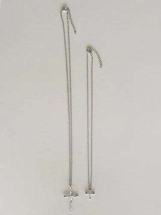 Double Cross Layered Chain Long Necklace