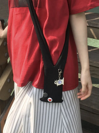 Simo Ribbed Color Mini Phone Crossbody Knit Bag