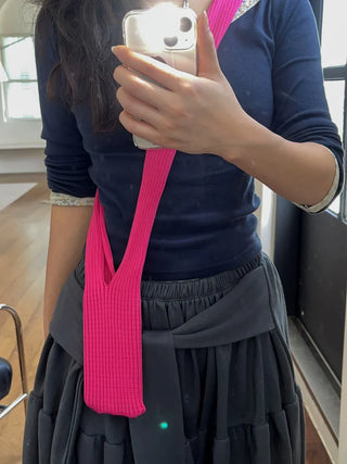 Simo Ribbed Color Mini Phone Crossbody Knit Bag