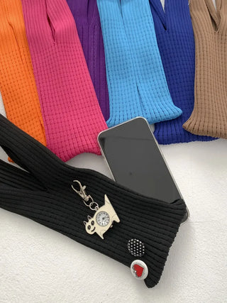 Simo Ribbed Color Mini Phone Crossbody Knit Bag