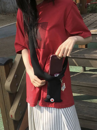 Simo Ribbed Color Mini Phone Crossbody Knit Bag