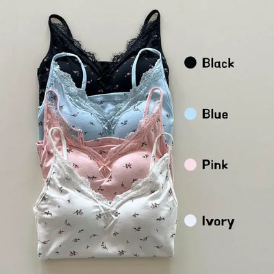 Rielf Flower Lace Crop Cap Bralette Sleeveless