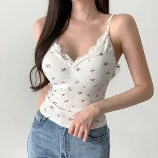 Rielf Flower Lace Crop Cap Bralette Sleeveless