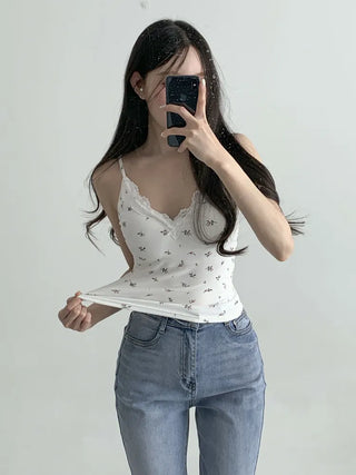 Rielf Flower Lace Crop Cap Bralette Sleeveless